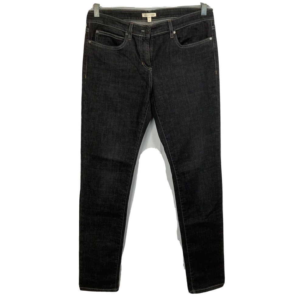 Eileen Fisher Jeans Womens Sz 10 Black‎ Denim Organic Cotton Stretch Skinny